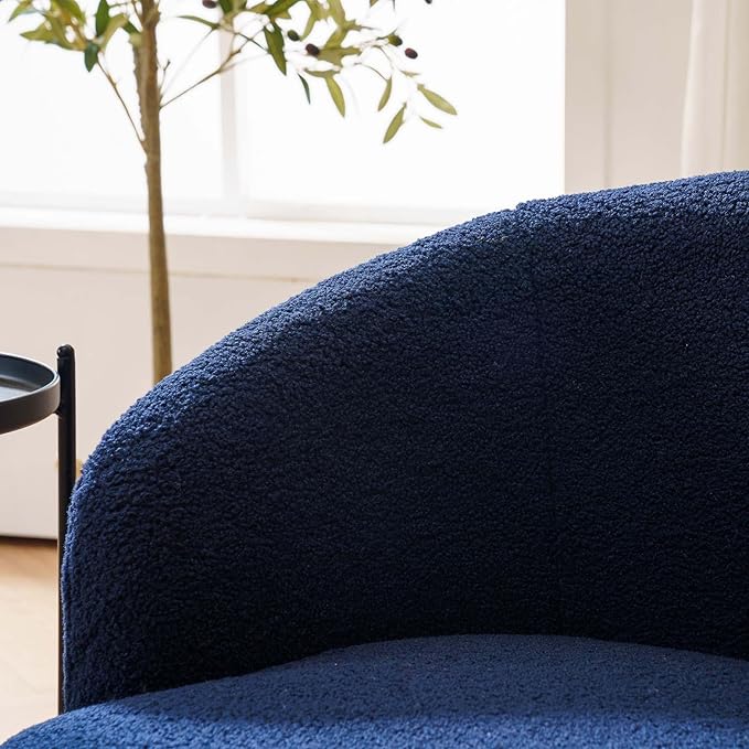 Swivel Barrel Chair with Foam FilledSwivel Accent ChairComfy Backrest Teddy Round Swivel Chair for Living Room (Dark Blue)