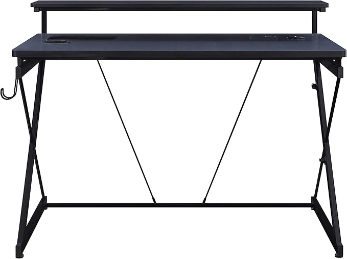 OSP Home Furnishings Emulator Battlestation Gaming Desk with RGB LED Lights Black