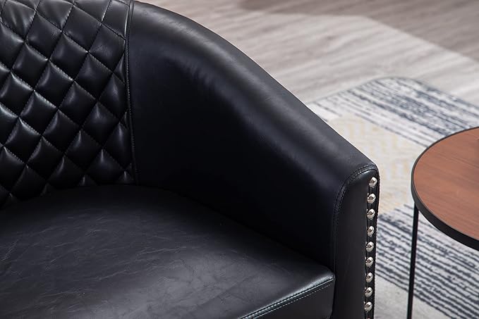 Swivel Barrel Chair Living Room Chair with Nailheads and Metal Base