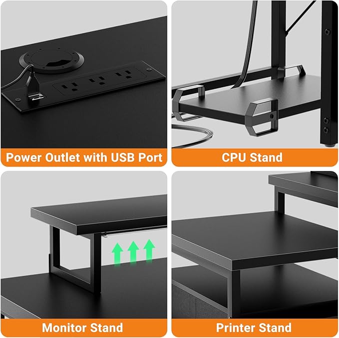 Unikito Reversible L Shaped Computer Desk with Fabric File Drawers 70.8 Large Office Corner Desk with RGB LED Lights &amp Power Outlets &amp Monitor Stand &amp CPU Stand Sturdy L Shape Gaming De