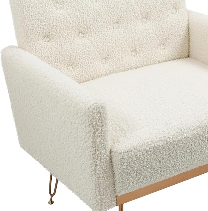 Olela Teddy Accent Chair with Arm for Living RoomModern Armchair Single Sofa Cozy Tufted Upholstered Reading Side Chairs with Gold Metal Leg for Bedroom Decorate (1 White -Teddy)