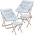 Cozy Saucer Chair Living Room Chair Faux Fur Soft Thick Padded Folding Chair Comfortable Square Moon Chair for Living Room Bedroom Reading Nook Modern Style 2 Pack Light Blue
