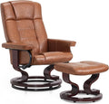 MCombo Manual Swivel Recliner with Ottoman Chair Ottoman Set for RV Small Spaces Living Room Bedroom Office 9019 4919 (Faux Leather Saddle)