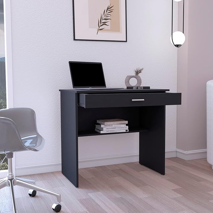 80 C Writing Desk Compact Workstation with Drawer and Lower Shelf for Home Office and Small Spaces