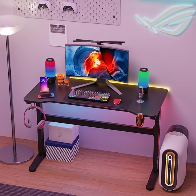 FDW 47 Inch Gaming Desk with Large Desktop Computer Desk Student PC Desk Extra Large Modern Ergonomic Racing Style Table Workstation for Adult TeensBlack