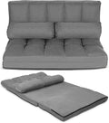 COSTWAY Floor Sofa Couch with 2 Pillows Foldable 6-Position Adjustable Lazy Sofa Bed Sleeper with Metal Frame Soft Suede Fabric Gaming Playing Lounge Recliner for Adults (Grey)