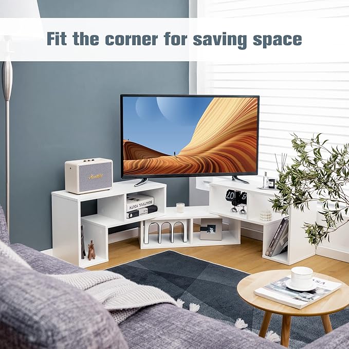 GOFLAME 3 Pieces TV Console Stand Modern Entertainment Center for 50 55 60 65 Inch Flat Screen TV Free Combination Bookcase for Storage &amp Display Suitable for Living Room Bedroom (White)