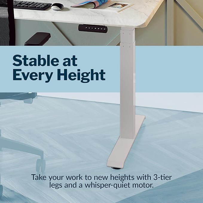 Vari ComfortEdge 60x30 Inch Adjustable Electric Standing Desk – Limited Edition Sit Stand VariDesk with Memory Presets &amp Sloped Front Edge + Tool-Free Assembly (Marble/White Legs)