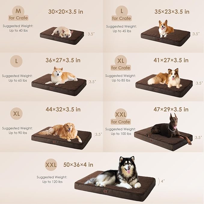EHEYCIGA Orthopedic XXL Dog Beds for Jumbo Dogs with Removable Washable CoverBrown 50x36