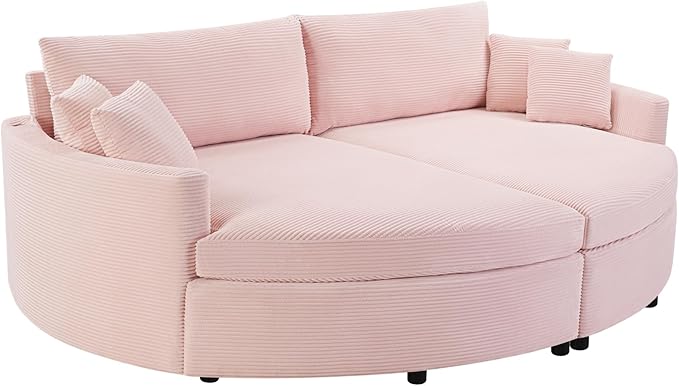 Merax 102.3 Oversized Double Chaise Lounge Indoor Comfy Corduroy Upholstered Loveseat Sleeper Sofa Bed Deep Seat Cloud Couch with USB Ports and Throw Pillows for Living Room Pink