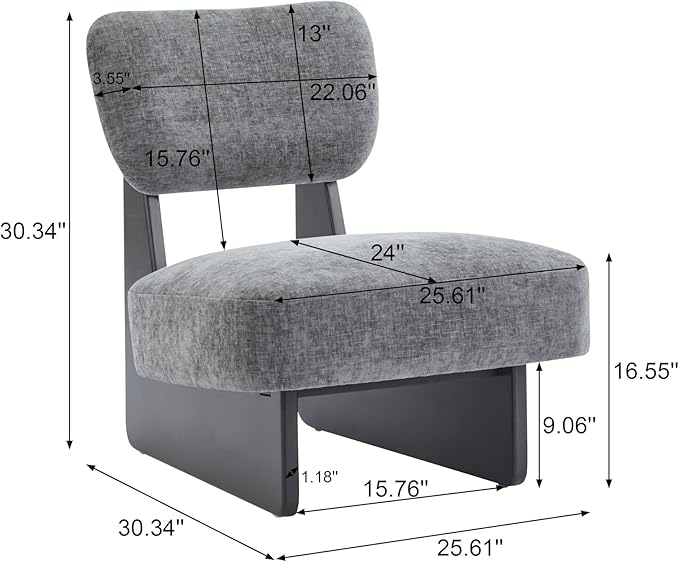 Set of Two Accent Chairs Chairs Living Room Set of 2 - Comfortable Accent Chair with Soft Upholstery Armless chair with Wood Base for Small Spaces Living Room Bedroom (Black+Charcoal Grey)