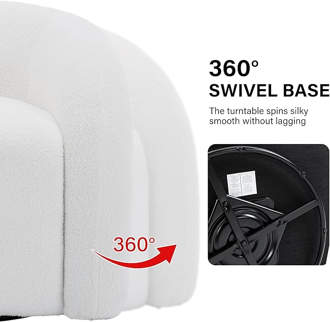 Boucle Swivel Accent Chair No Assembly Small Comfy Round Barrel Armchair for Living Room Bedroom Reading Waiting Room (White Set of 1)