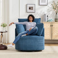 Swivel Accent ChairSwivel Barrel ChairBlue Swivel ChairUpholstered Living Room Chair Corduroy Reading Chair Single Sofa Chair for Bedroom Apartment Office(Modern Blue)