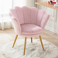 chairus Light Pink Makeup Vanity Chair with Back Modern Velvet Upholstered Small Accent Chair with Gold Metal Legs Cute Shell Shaped Vanity Stool Desk Chair for Living Room Bedroom Dressing Room