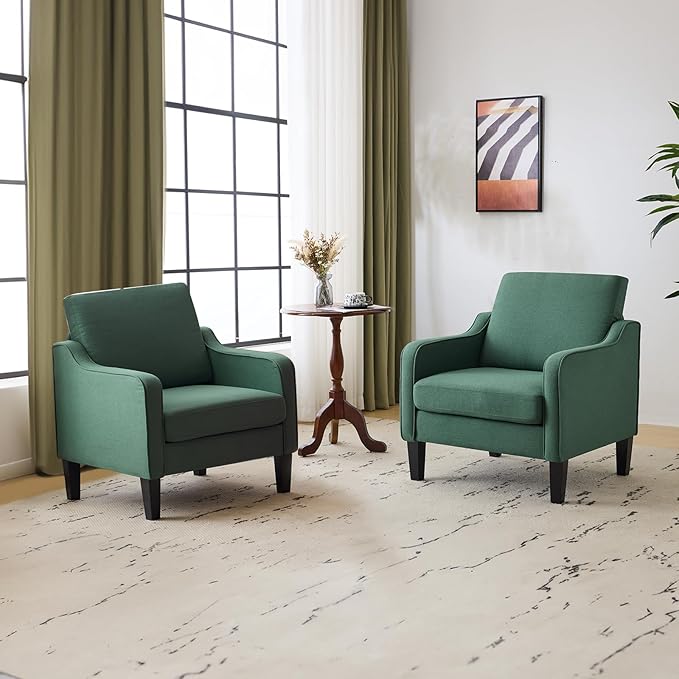 VINGLI Accent Chair for Living Room Chairs Dark Green Reading Chair for Bedroom Scooped Arm Chair Mid Century Modern Accent Chairs Upholstered Comfy Chair for Apartment Waiting Room