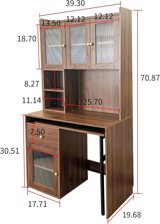 Computer Desk with 90 Degree Rotating Desktop Corner Home Office Desk with Storage Hutch and Drawers for Writing Gaming Bedroom Living Room Home Decor (Style-13)