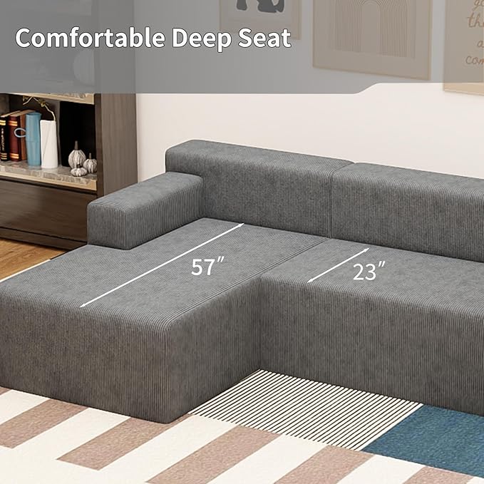 87 Modular Sectional Sofa Cloud Sectional Couch with Deep Seat Modern Modular L-Shape Sofa with Chaise Cozy Boneless Couches for Living Room Small Spaces No Assembly Required