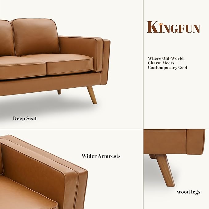 Kingfun Modern Loveseat Sofa for Living RoomFaux Leather Loveseat Dual-Layer Armrests Removable Cover Spring Cushions Solid Wood Frame Easy Assembly for Small Spaces (62.2inchLight Brown)