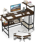 Giantex 48 Computer Desk with Charging Station Reversible Writing Desk with Storage Shelves &amp Headphone Hook Small Gaming Desk Industrial Computer Workstation for Home Office (Rustic Brown)