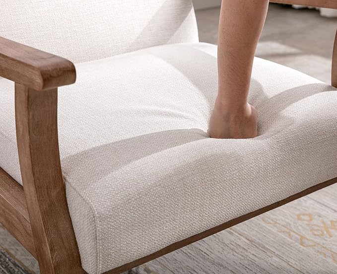 VESCASA 23.2 W Accent Chairs Set of 2 with Arms Farmhouse Side Chairs with Upholstered Seat Mid Century Modern Reading Chairs with White Wash Wood Legs for Living Room/Bedroom White Linen