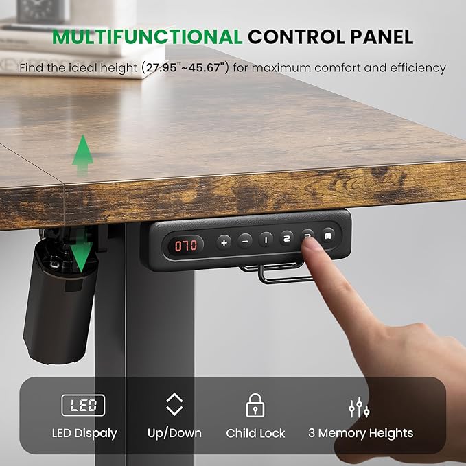 SIAGO Electric Standing Desk Adjustable - 63 x 24 Inch Sit Stand up Desk with Cable Management - 3 Memory Preset Adjustable Height Table