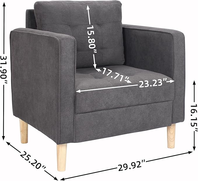 STHOUYN Mid Century Modern Upholstered Fabric Accent Chair with Arms Set of 2 Armchair Comfy Reading Chair for Living Room Studio Office Couch Single Sofa Set Bedroom Grey