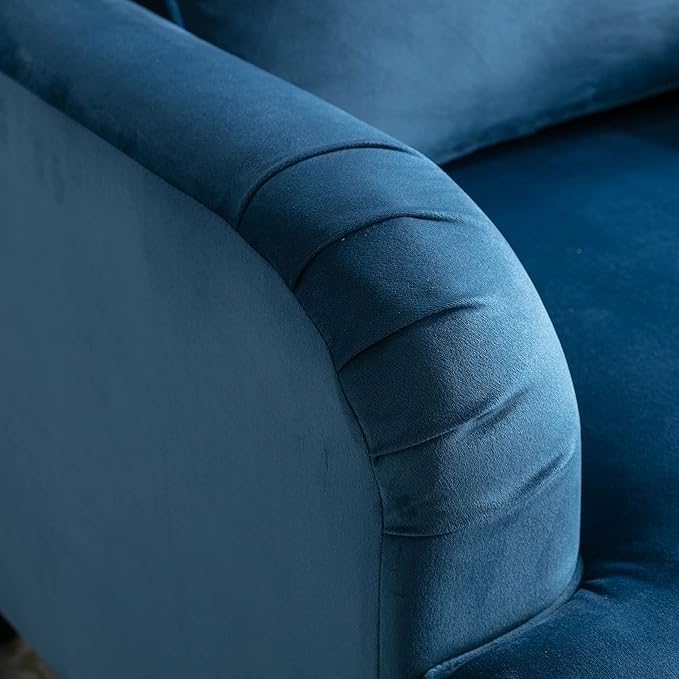 Midcentury Modern Accent Chair Velvet Arm Chairs Comfy Reading Chair Single Sofa Couch for Bedroom/Living Room/Salon Light Blue