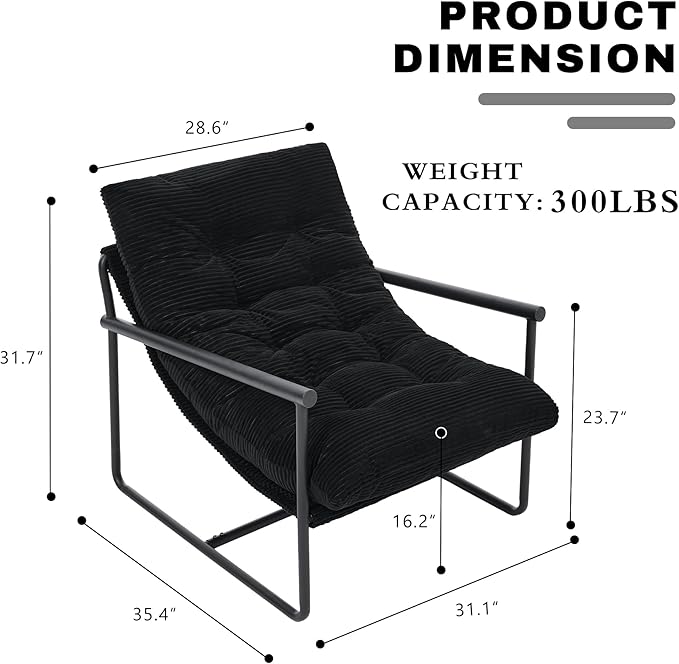 Modern Accent Chair for Living RoomArm Chair with Metal FrameUpholstered Armchair with Soft Cushion for Bedroom Lounge Reading Room (Black)