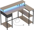 Homall L Shaped Gaming Desk with LED Lights &amp Power Outlets Reversible Computer Desk with Shelves &amp Drawer 47’’ Corner Desk Table with Monitor Stand Home Office Study Writing Table (Grey)