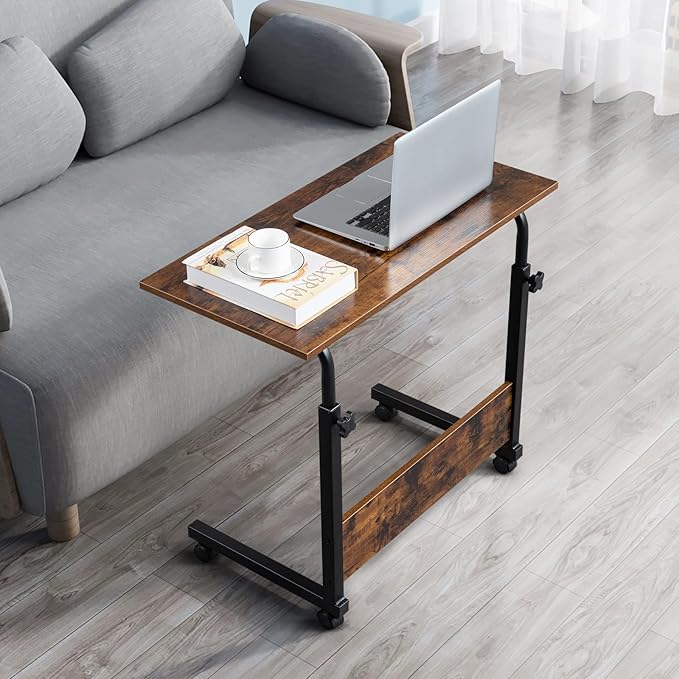 Computer Desk Adjustable Height Stand Up Desk Portable Laptop Desk Mobile Standing Desk Bedside Table Work Desk for Home Office Rolling Steel Side Table with Baffle 31.5 x 15.7Brown