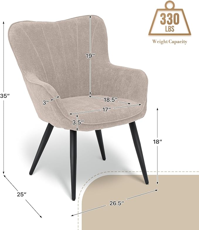 Athena Collection Wingback Accent Chair for Living Room Upholstered Arm Reading Chair for Adults Cozy Linen Fabric Armchair with Metal Legs for Bedroom Makeup Office Beige
