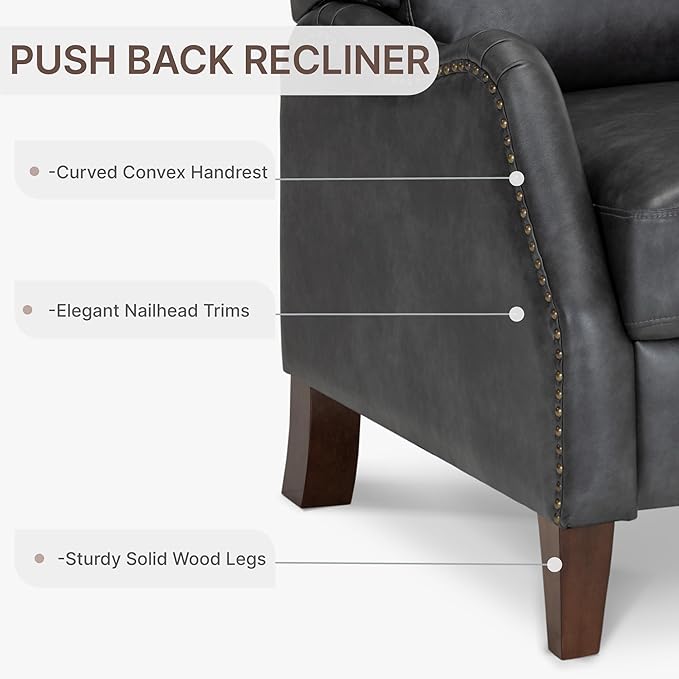 Leather Pushback Recliner Faux Armchair with Rivet Decoration Single Sofa Accent Chair for Living Room Bedroom