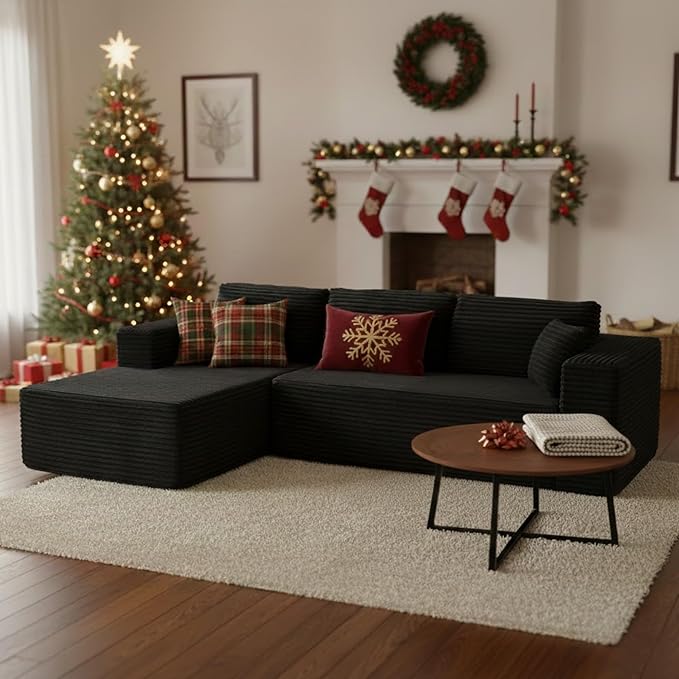 104 Modular Sectional Sofa with L-Shape Chaise Modern Upholstered Cloud Couches for Living Room Bedroom No Assembly Required Black