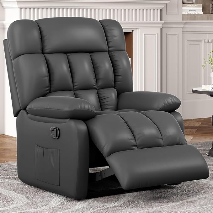 Recliner Chair Upholstered Rocker Recliner Chair with Side Pocket Ergonomic 110°-160° Adjustable Reclining Chairs for Adults Single Sofa Chair with FootrestRecliner Sofa for Living Room