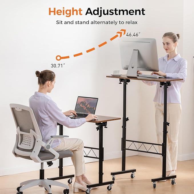 COMHOMA Small Standing Desk Adjustable Height &amp Tiltable Tabletop Mobile Stand Up Desk for Laptop Portable Computer Table for Home Office Work and Walking Pad Treadmill Height 30.7-46.4 Brow