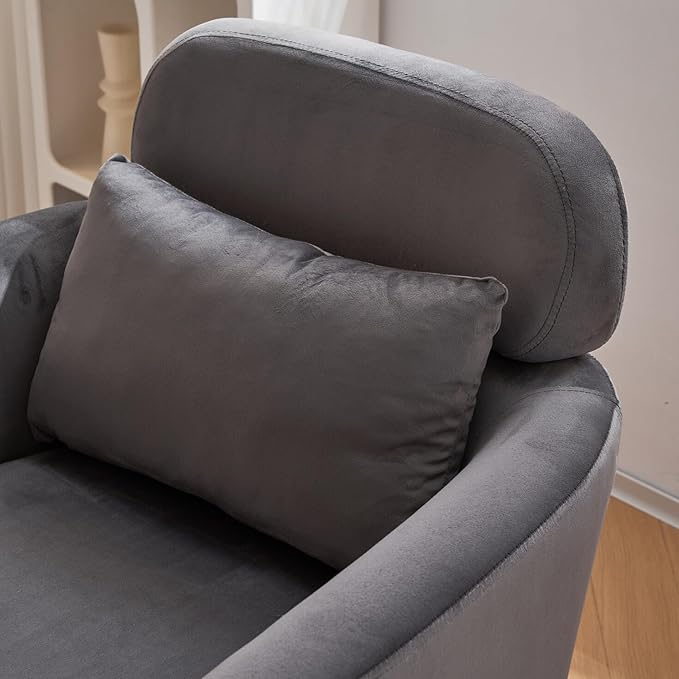 Accent Chair with Ottoman Velvet Wingback Chair with Lumbar Pillow and Footstool Upholstered Single Sofa Chair with Golden Metal Legs Leisure Armchair for Living Room Bedroom Office Dark Gray