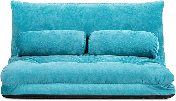 Giantex Adjustable Floor Sofa Couch Multi-Functional 6-Position Foldable Lazy Sofa Sleeper Bed Blue Corduroy Iron Frame 70.5 x 42.5 x 7