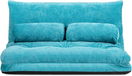 Giantex Adjustable Floor Sofa Couch Multi-Functional 6-Position Foldable Lazy Sofa Sleeper Bed Blue Corduroy Iron Frame 70.5 x 42.5 x 7