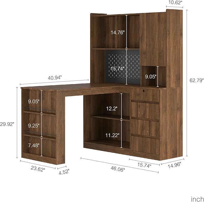 Merax Home Office Desks with Drawers BookcaseL Shaped Modern Wooden Gaming Computer Table for Work Study WritingLeft Side Corner DeskWood