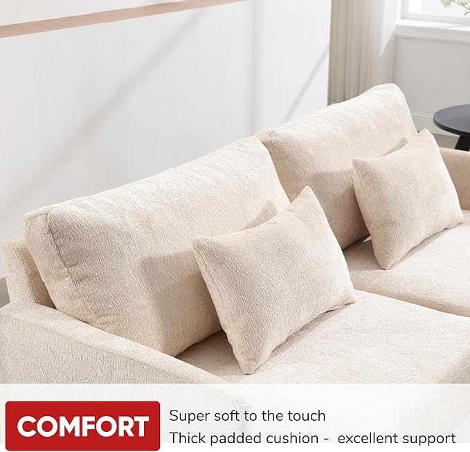 JOYBASE 70 inch Loveseat Sofa Mid-Century Modern Love Seat Couch with Wood Legs Upholstered Comfy Sofa for Living Room Apartment Office Bedroom (Beige Chenille)