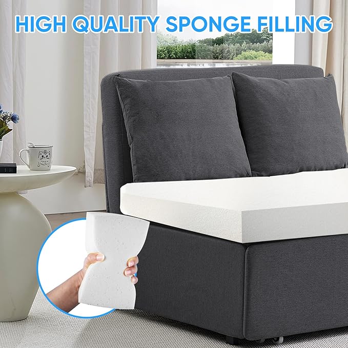 PUREMIND Twin Sofa Bed Twin Size Pull Out Sofa Beds with 2 Pillows&amp Tri-fold Mattress Linen Chair Bed Pull Out Couch Beds for Small Place Apartment Dark Grey