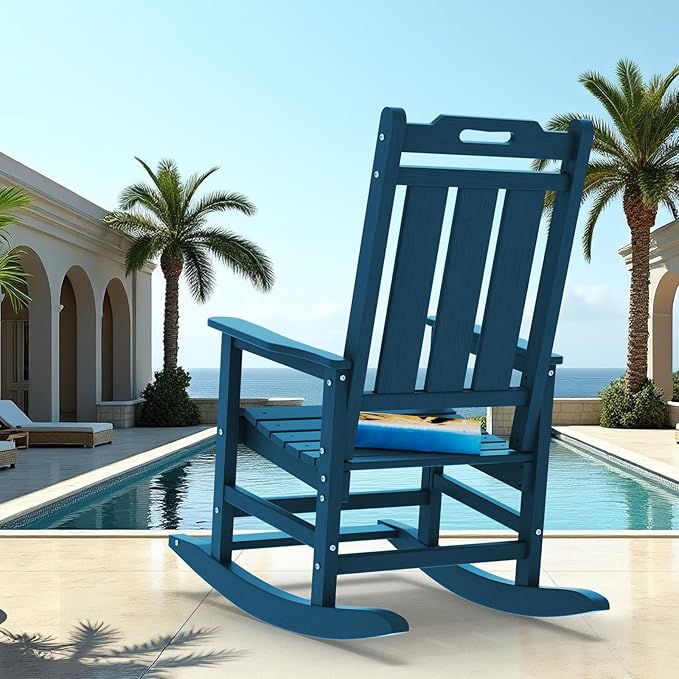 Rocking Chair Outdoor Rocking Chair for Adults HDPE Outdoor Chairs with Footboard All Weather Resistant Porch Rocker Navy