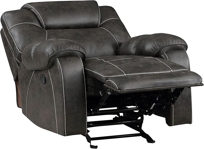 Lexicon Manual Glider Recliner Chair Polished Microfiber Upholstered Manual Tab Pull Reclining Nursery Chair for Living Room Pillow Top Armrest Padded Headrest Easy Assembly Chocolate