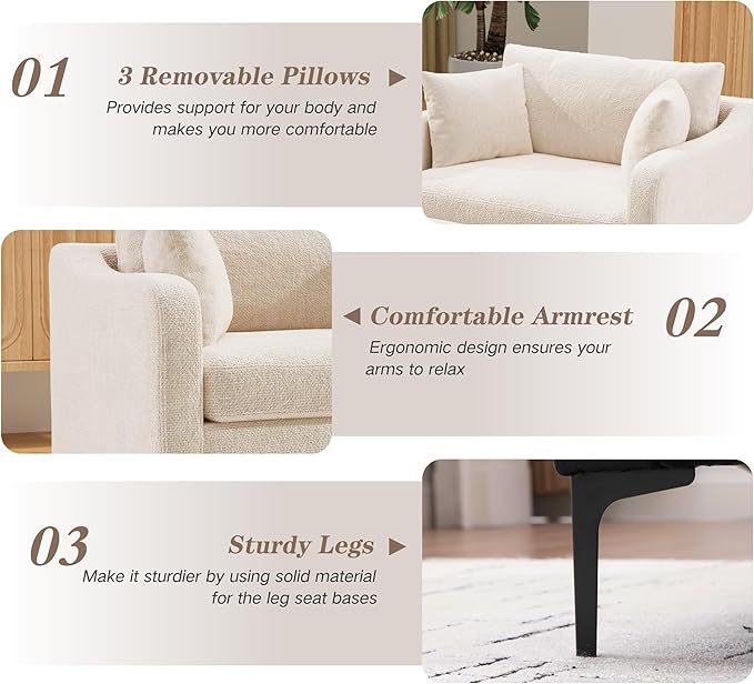 Mlmh &amp Kngwa 45.27 W Oversized Armchair Set of 2 Reading Corner Chairs with 3 Pillows Upholstered Chenille Sofa Large Comfy Deep Seat Chair for Living Room Apartment Beige