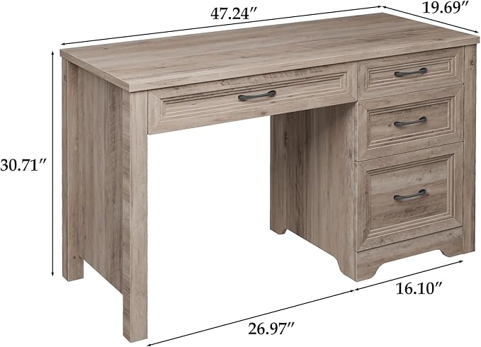 Farmhouse Executive Desk with Drawers Wood Computer Desk with Ample File Drawer Rustic Home Office Desk with Storage for Bedroom Living Room Grey