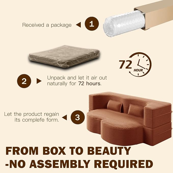 Modern 2-in-1 Convertible Sofa Bed 78 Full Size Corduroy Floor Sofa with 2 Pillows Folding Mattress Sleeper for Living Room &amp Guest Room No Assembly Required