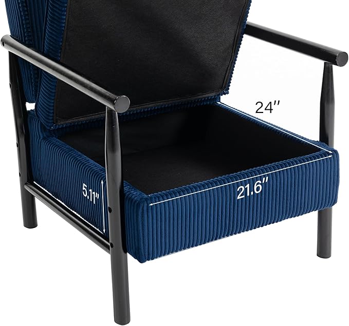 Accent Chair Comfy Modern Mid-Century Accent Chairs with Storage Corduroy Upholstered Lounge Armchair with Solid Wood Reading Side Single Sofa for Living Room/Office/Balcony/Bedroom-Blue