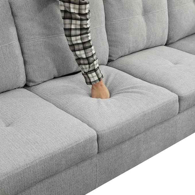 L-Shaped 3-Piece Flannel Sofa with Storage Ottoman Set Sectional Couch Sofa Set for Living Room Office Small Space Light Grey