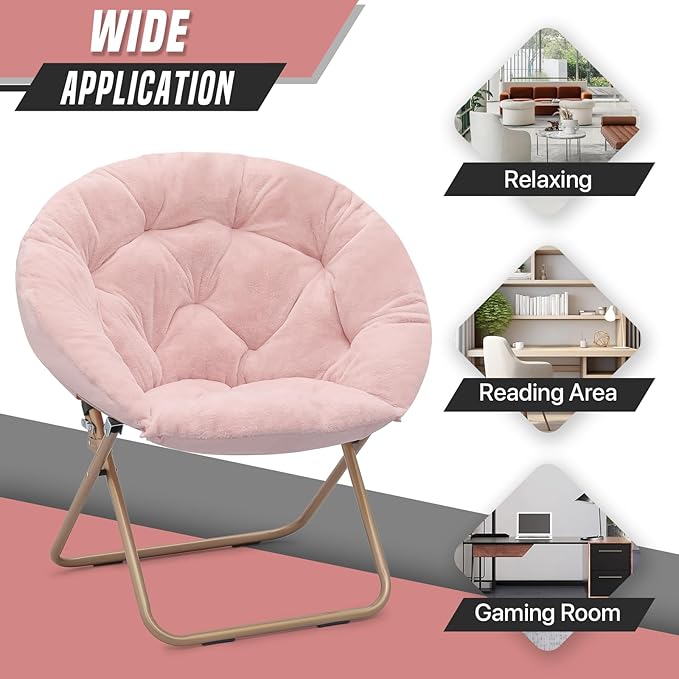 Foldable Oversized Moon Chairs Set of 2 Large Soft Lazy Cozy Comfortable Faux Fur Round Saucer Moon Chairs Set of 2 for Teens and Adults Light Pink