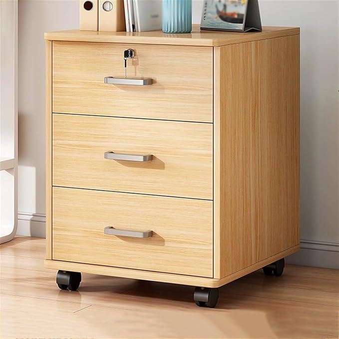 Office Filing Cabinet 3 Drawer Cabinet Filing Cabinet with Lock Storage Wheel Slide Small Side Cabinet Under(Color:Beige)